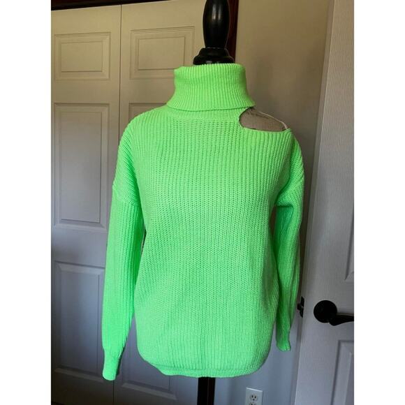 Women's BETTER BE Turtleneck Neon Green Knit Sweater S/M - Picture 3 of 8
